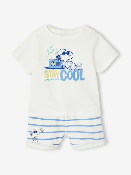 Ensemble bébé t-shirt et short Snoopy rayé bleu 1 - vertbaudet enfant 