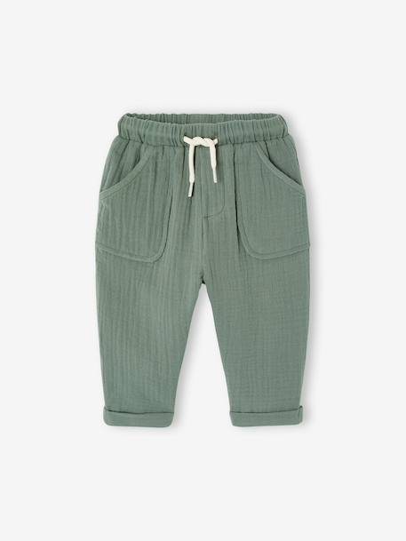 Pantalon en gaze coton bébé bleu grisé+vert sapin 4 - vertbaudet enfant 