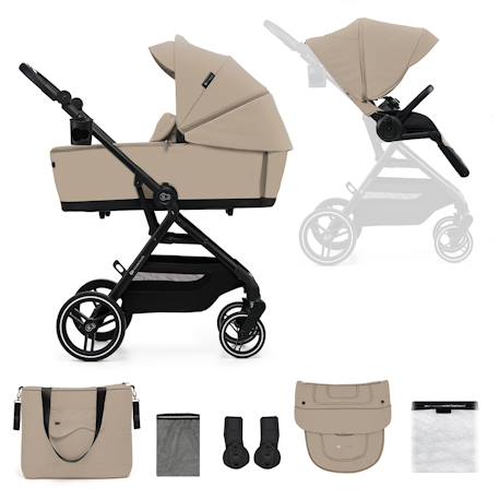 Poussette 2 en 1 Kinderkraft YOXI avec Nacelle Pliable, Siège Réversible, Roues Increvables et UPF50+ Beige+Vert 1 - vertbaudet enfant 