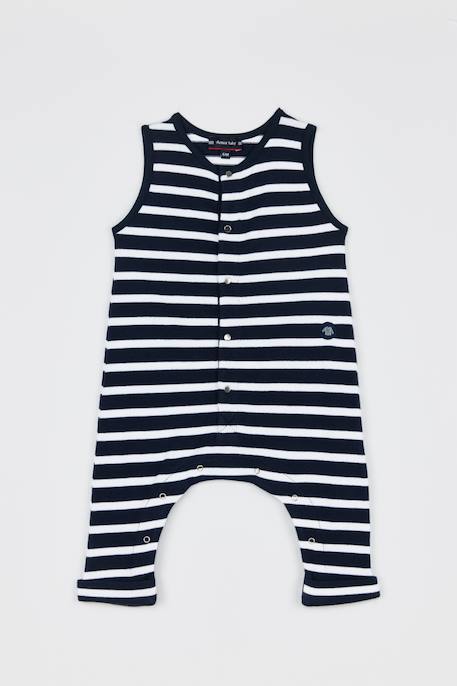 Combinaison rayée en coton bébé Marine deep/blanc 2 - vertbaudet enfant 