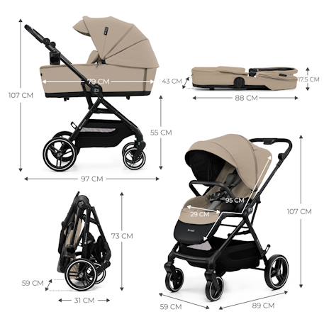 Poussette 2 en 1 Kinderkraft YOXI avec Nacelle Pliable, Siège Réversible, Roues Increvables et UPF50+ Beige+Vert 6 - vertbaudet enfant 