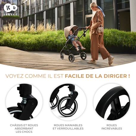 Poussette 2 en 1 Kinderkraft YOXI avec Nacelle Pliable, Siège Réversible, Roues Increvables et UPF50+ Beige+Vert 3 - vertbaudet enfant 