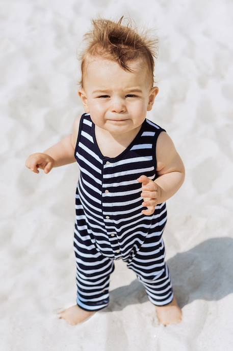 Combinaison rayée en coton bébé Marine deep/blanc 1 - vertbaudet enfant 