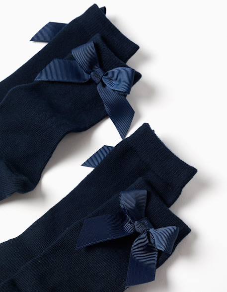 Pack de 2 paires de chaussettes hautes côtelées avec nœud Bleu foncé 4 - vertbaudet enfant 