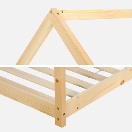Lit enfant cabane, bois massif en pin naturel - tobias - sommier inclus, 90 x 190 cm Blanc+Naturel 11 - vertbaudet enfant 