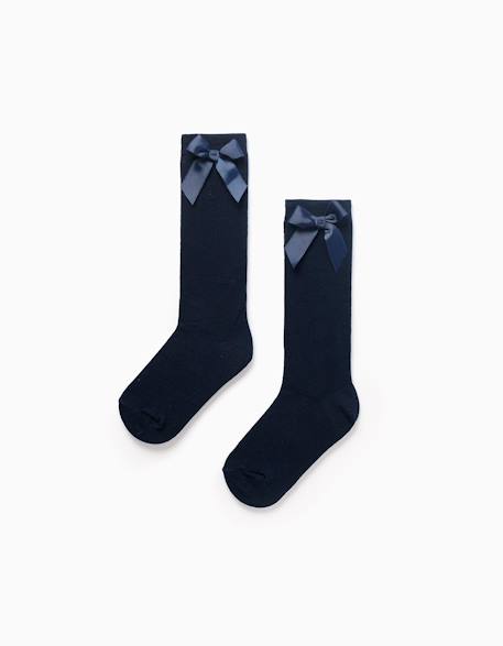 Pack de 2 paires de chaussettes hautes côtelées avec nœud Bleu foncé 2 - vertbaudet enfant 