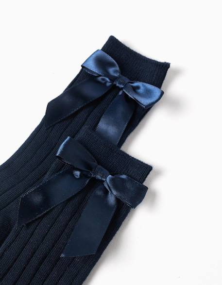 Pack de 2 paires de chaussettes hautes côtelées avec nœud Bleu foncé 3 - vertbaudet enfant 