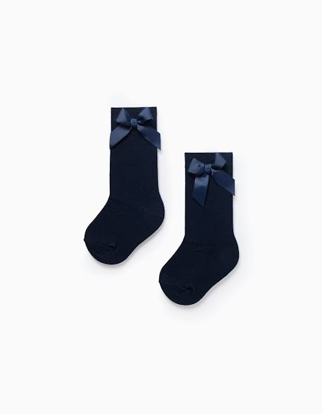 Pack de 2 paires de chaussettes hautes côtelées avec nœud Bleu foncé 2 - vertbaudet enfant 