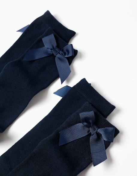 Pack de 2 paires de chaussettes hautes côtelées avec nœud Bleu foncé 4 - vertbaudet enfant 