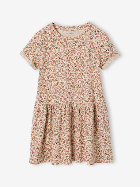 Robe imprimée fille manches courtes beige imprimé+multicolore+rose nude+vert de gris+vert imprimé 1 - vertbaudet enfant 