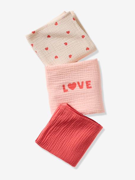 Lot 3 langes en gaze de coton MON COEUR rose imprimé 3 - vertbaudet enfant 