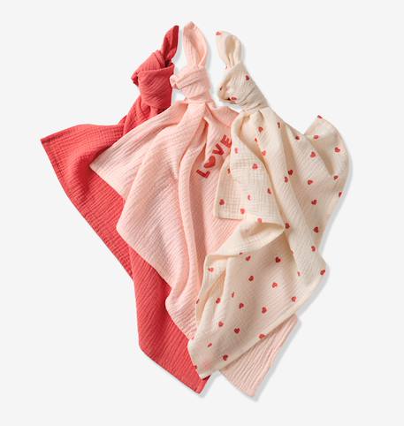 Lot 3 langes en gaze de coton MON COEUR rose imprimé 4 - vertbaudet enfant 