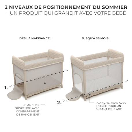 Lit Parapluie Kinderkraft MOON DREAM avec Sommier Suspendu, Matelas Inclus, Pliage en Un Geste et Sac de Transport Beige+Noir 5 - vertbaudet enfant 