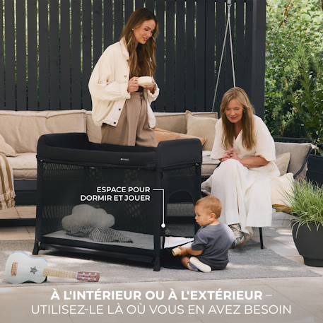 Lit Parapluie Kinderkraft MOON DREAM avec Sommier Suspendu, Matelas Inclus, Pliage en Un Geste et Sac de Transport Beige+Noir 3 - vertbaudet enfant 