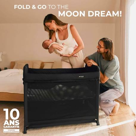 Lit Parapluie Kinderkraft MOON DREAM avec Sommier Suspendu, Matelas Inclus, Pliage en Un Geste et Sac de Transport Beige+Noir 8 - vertbaudet enfant 