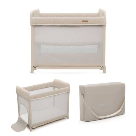 Lit Parapluie Kinderkraft MOON DREAM avec Sommier Suspendu, Matelas Inclus, Pliage en Un Geste et Sac de Transport Beige+Noir 1 - vertbaudet enfant 