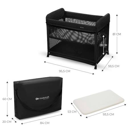 Lit Parapluie Kinderkraft MOON DREAM avec Sommier Suspendu, Matelas Inclus, Pliage en Un Geste et Sac de Transport Beige+Noir 12 - vertbaudet enfant 
