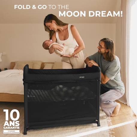Lit Parapluie Kinderkraft MOON DREAM avec Sommier Suspendu, Matelas Inclus, Pliage en Un Geste et Sac de Transport Beige+Noir 2 - vertbaudet enfant 