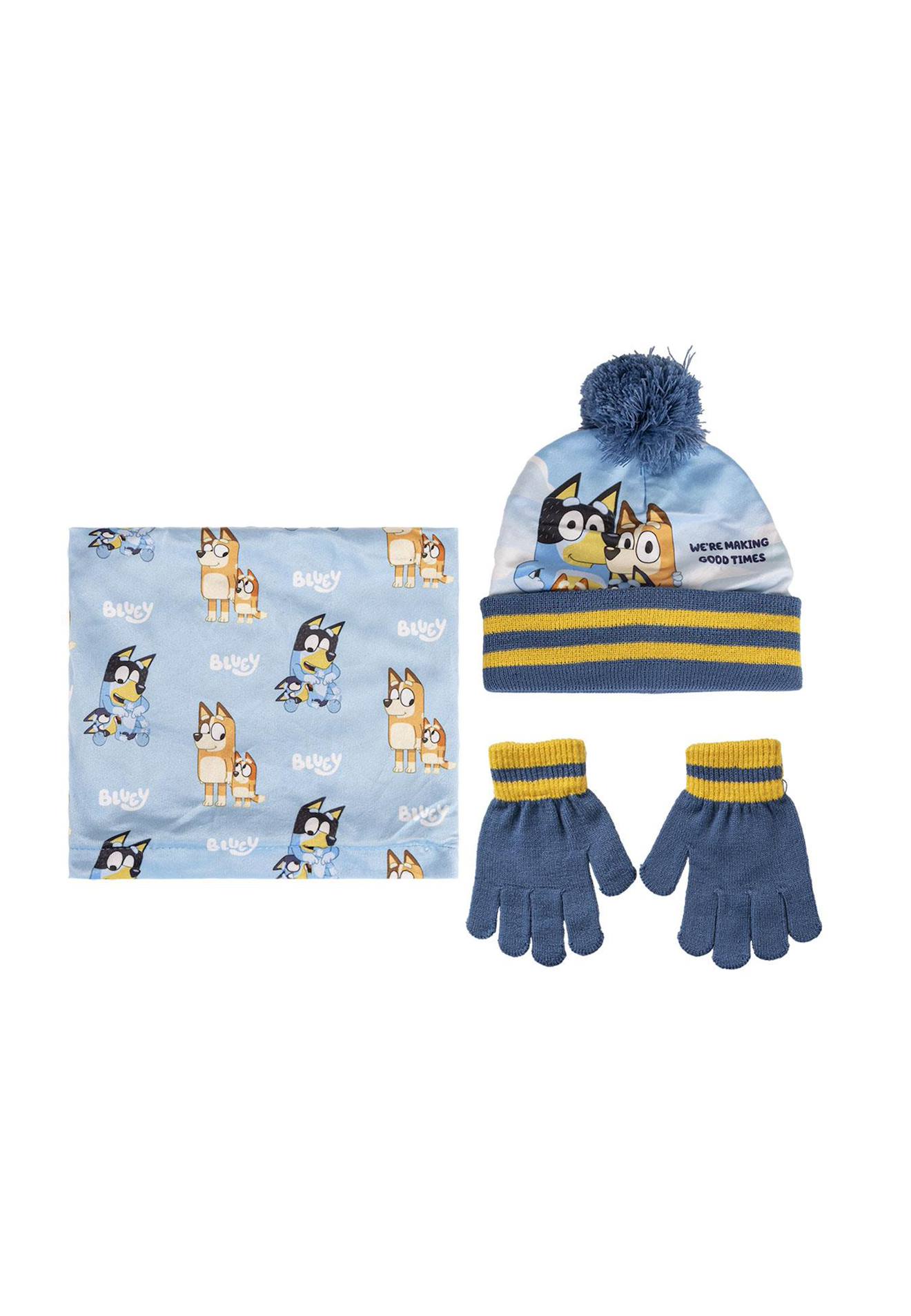 Ensemble Bonnet, Gants Et Cache-cou Bluey - Taille Unique Enfant - Licencié Officiel, Couleur Bleu Et Jaune