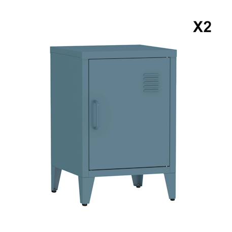 Lot de 2 tables de chevet industrielle métal, 1 porte Bleu gris+Lilas 2 - vertbaudet enfant 