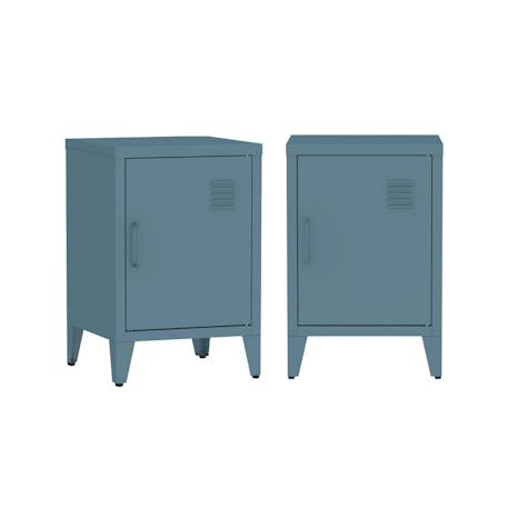 Lot de 2 tables de chevet industrielle métal, 1 porte Bleu gris+Lilas 4 - vertbaudet enfant 