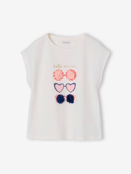 Tee-shirt motif fantaisie fille abricot+bleu grisé+écru+fraise 9 - vertbaudet enfant 