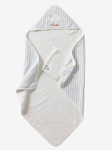 Cape de bain personnalisable + gant de toilette DANS LES NUAGES rayé bleu 4 - vertbaudet enfant 