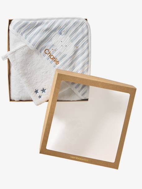 Cape de bain personnalisable + gant de toilette DANS LES NUAGES rayé bleu 5 - vertbaudet enfant 