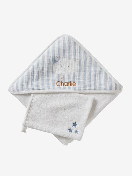 Cape de bain personnalisable + gant de toilette DANS LES NUAGES rayé bleu 3 - vertbaudet enfant 