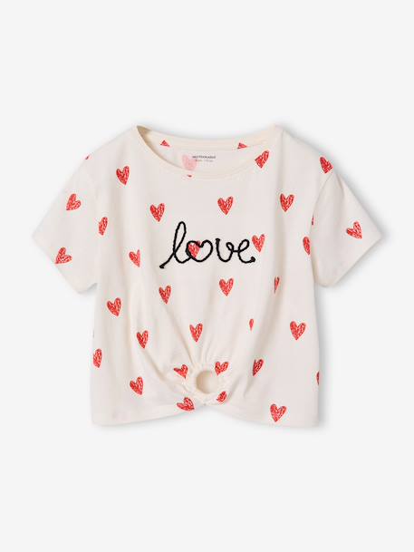 T-shirt fille détail noeud fantaisie écru+rayé bleu+rouge 1 - vertbaudet enfant 