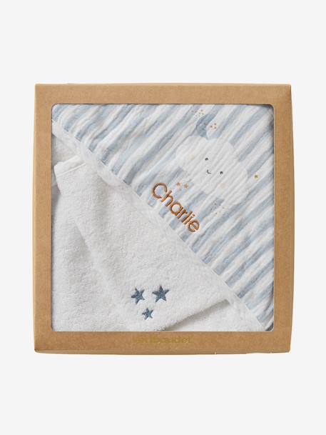 Cape de bain personnalisable + gant de toilette DANS LES NUAGES rayé bleu 6 - vertbaudet enfant 