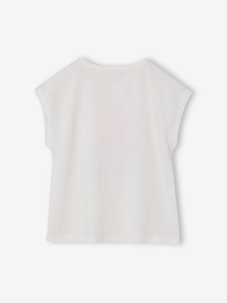 Tee-shirt motif fantaisie fille abricot+bleu grisé+écru+fraise 10 - vertbaudet enfant 