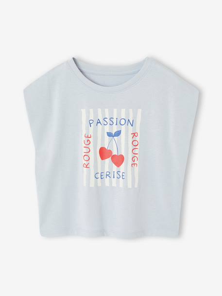 Tee-shirt fille cropped manches courtes épaulées bleu pâle+rose pâle 3 - vertbaudet enfant 