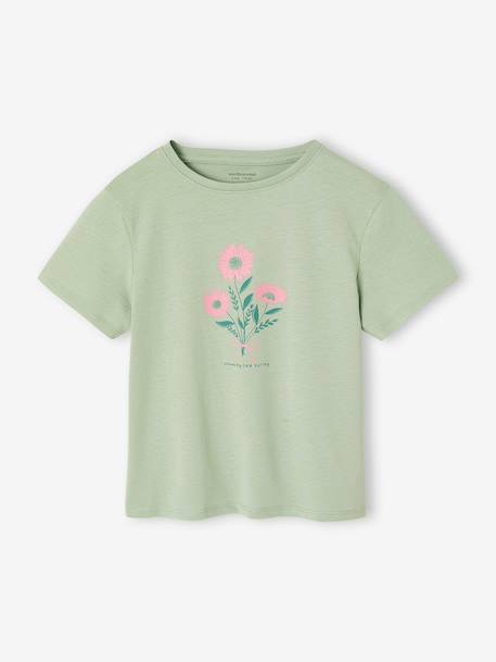 Tee-shirt fille imprimé manches courtes écru+mauve+rose+vert sauge 10 - vertbaudet enfant 