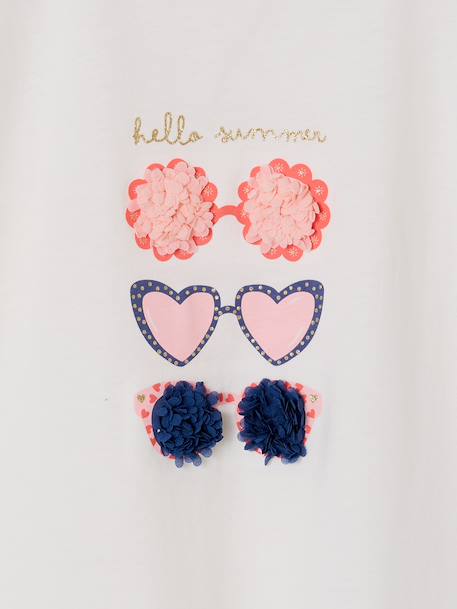 Tee-shirt motif fantaisie fille abricot+bleu grisé+écru+fraise 11 - vertbaudet enfant 