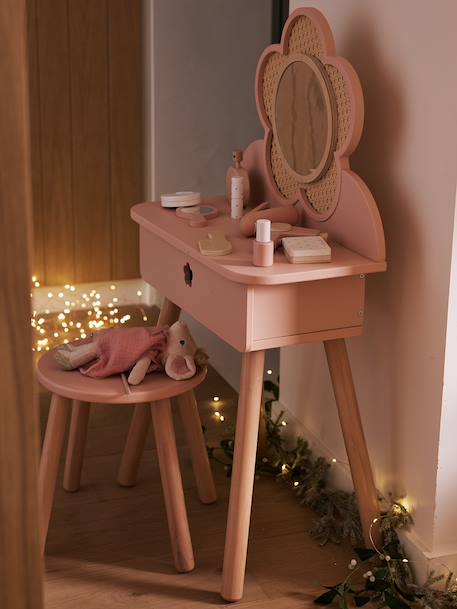 Coiffeuse cannage + accessoires en bois FSC® écru+rose 10 - vertbaudet enfant 