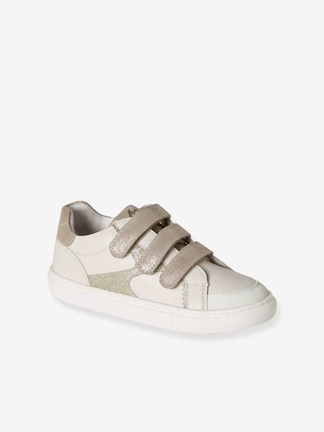 Baskets enfant fille cuir à scratchs blanc imprimé+écru+lot blanc 1 - vertbaudet enfant 