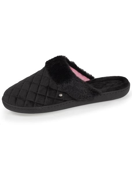 Chaussons mules en microvelours matelassé Noir 6 - vertbaudet enfant 
