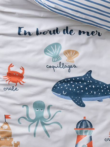 Parure housse de couette et taie d'oreiller enfant EN BORD DE MER blanc imprimé 9 - vertbaudet enfant 