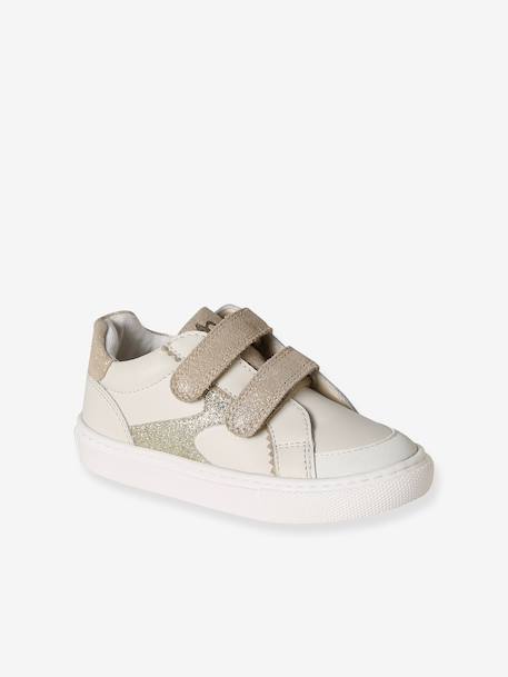 Baskets enfant fille cuir à scratchs blanc imprimé+écru 1 - vertbaudet enfant 