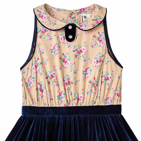 Robe velours   fleuri    hepburn Bleu marine beige fleuri 4 - vertbaudet enfant 