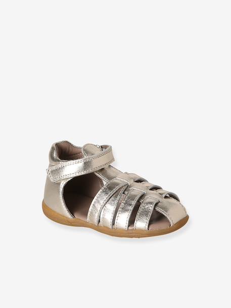 Sandales premiers pas bébé beige irisé+blanc imprimé+or 11 - vertbaudet enfant 