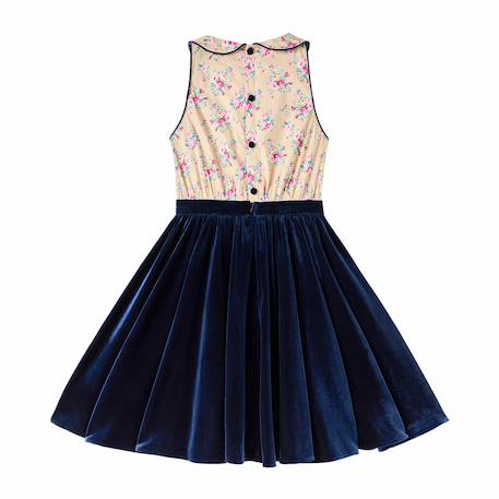 Robe velours   fleuri    hepburn Bleu marine beige fleuri 5 - vertbaudet enfant 