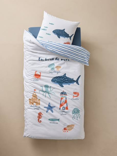 Parure housse de couette et taie d'oreiller enfant EN BORD DE MER blanc imprimé 3 - vertbaudet enfant 