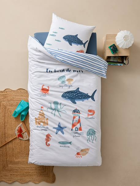 Parure housse de couette et taie d'oreiller enfant EN BORD DE MER blanc imprimé 2 - vertbaudet enfant 