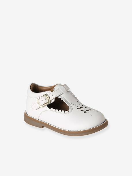 Salomé bébé cuir blanc+rose poudré 1 - vertbaudet enfant 