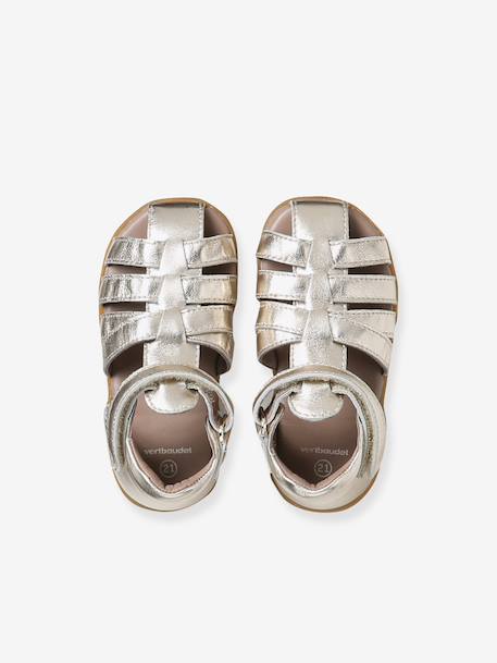 Sandales premiers pas bébé beige irisé+blanc imprimé+or 14 - vertbaudet enfant 
