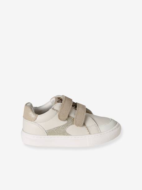 Baskets enfant fille cuir à scratchs blanc imprimé+écru 2 - vertbaudet enfant 