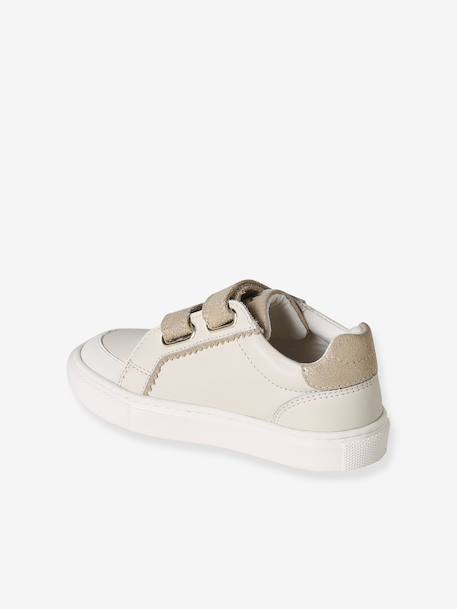 Baskets enfant fille cuir à scratchs blanc imprimé+écru 3 - vertbaudet enfant 