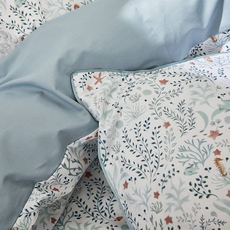 Parure de lit enfant imprimée en coton, taie carrée, sous l'océan Bleu clair 3 - vertbaudet enfant 
